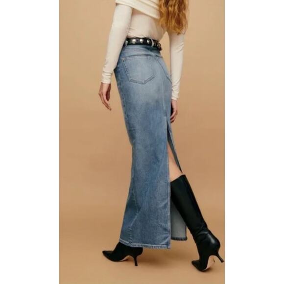 Reformation Daria Denim Maxi Skirt US 29 Blue Ultra High Rise Back Slit Boho - Picture 14 of 15